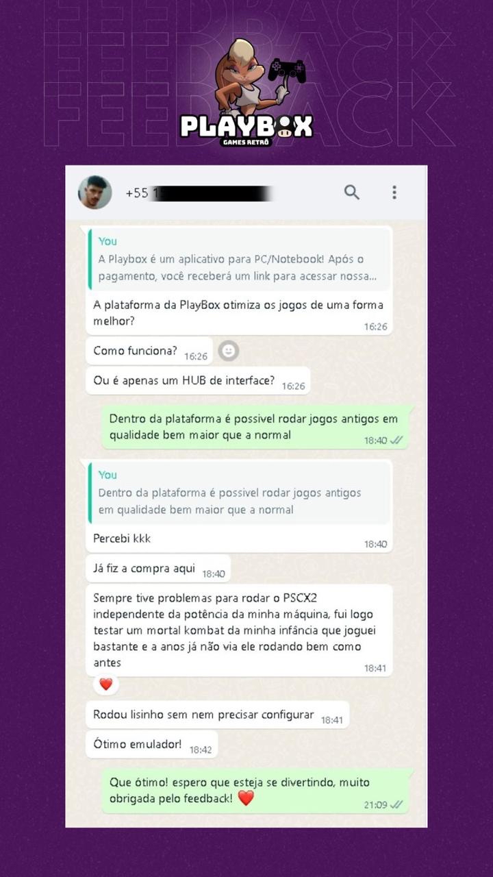 Feedback de cliente Playbox (SACPBox / SACPlaybox) — depoimento 1