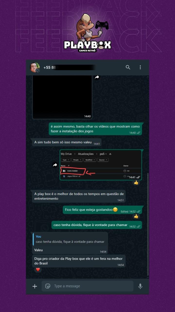 Feedback de cliente Playbox (SACPBox / SACPlaybox) — depoimento 2