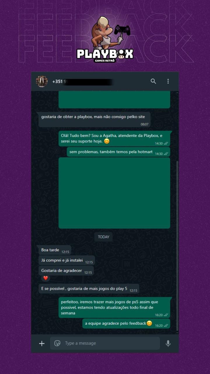 Feedback de cliente Playbox (SACPBox / SACPlaybox) — depoimento 8